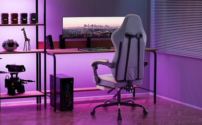 Cadeira Gaming WOTSTA com Apoio para Pés, Cadeira Gamer Ergonómica com Almofada Lombar, Apoio de Cabeça e Altura Ajustável para Computador