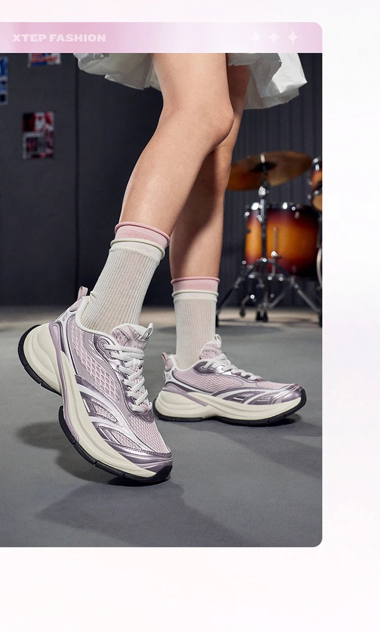 Xtep Basque 3 Sneakers Women Lightweight Wear-Resistant Trendy Durability Thick Sole Casual Sports Female Shoes 874218320006