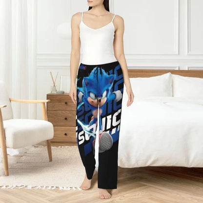 Custom Printed Womens Soniced Pajama Pants Hedgehog Game Sleepwear Sleep Lounge Bottoms with Pockets