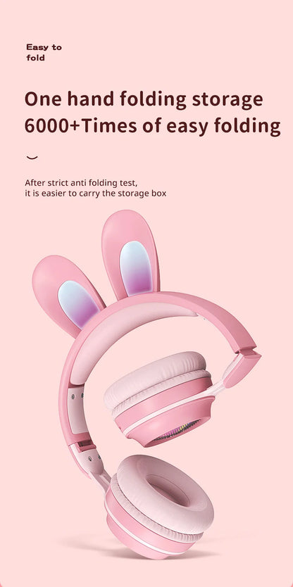 Glow Unicorn Bluetooth Headphones for Kids – LED Bunny Ear Wireless Headphones with Microphone, TF Card Slot, Over-Ear Bluetooth Headset for Gaming, Music & Mobile Devices