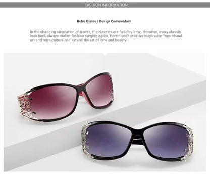 New wraparound diamond metal shiny polarizing driving sunglasses, vintage fashion, personalized trend, hollow-out lace