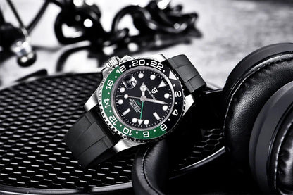 PAGANI DESIGN 40MM GMT Herrenuhr, luxuriöse mechanische Automatikuhr mit Saphirglas AR, Keramiklünette, 100M wasserdicht, Geschenk-Uhr