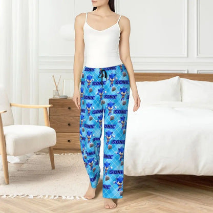Custom Printed Womens Soniced Pajama Pants Hedgehog Game Sleepwear Sleep Lounge Bottoms with Pockets