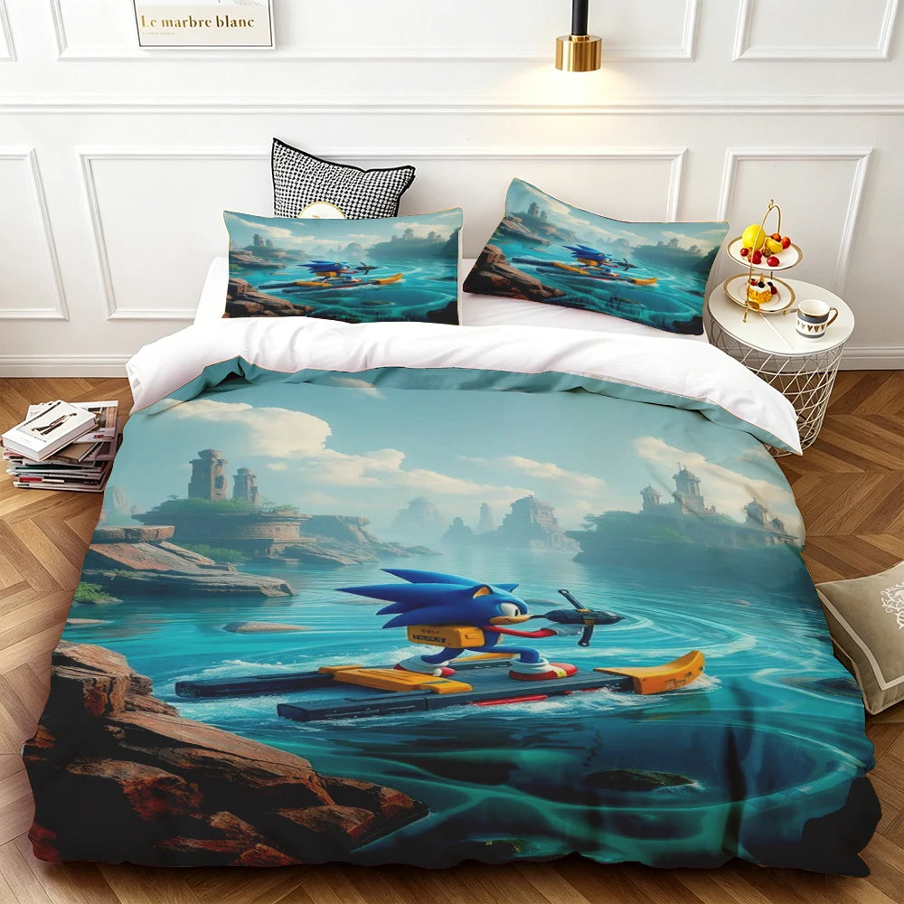 Sonic Duvet Cover for Kids Cool Bedding Set, Duvet Cover for Bedroom Decor Soft and ComfortableTwin, Double, Queen, and King