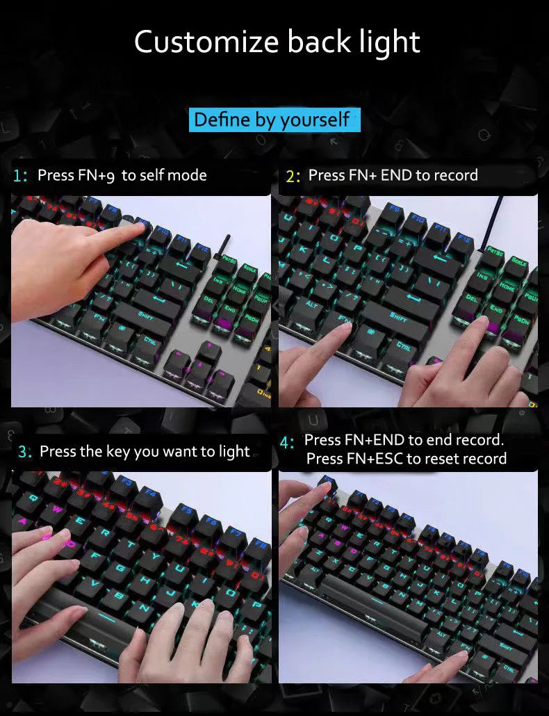 GK410 104 Keys Metal Panel Mechanical Keyboard RGB Light Green Black Tea Axis Esports Full Non-Impact Game Computer Keyboard