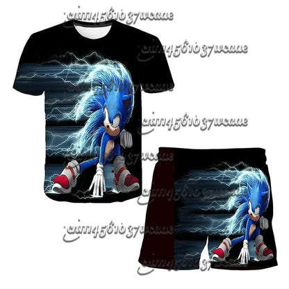 Bandai Animation Game Sonic Character Series T-shirt Set COS Universal Summer Oversized Short Sleeve Shorts New FamilyMatching
