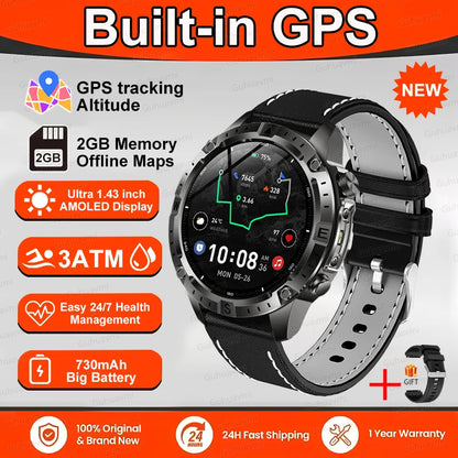 Smart Watch Men GPS Track High End watch Swim Waterproof Watches six axis sensor Sports 2GB Memory GPS Map Compass Smartwatch