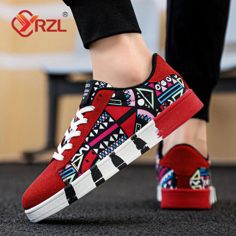YRZL Scarpe sportive da running da uomo in tela con stile geometrico, sneakers stringate, scarpe da skate da uomo alla moda per coppie con stampa graffiti