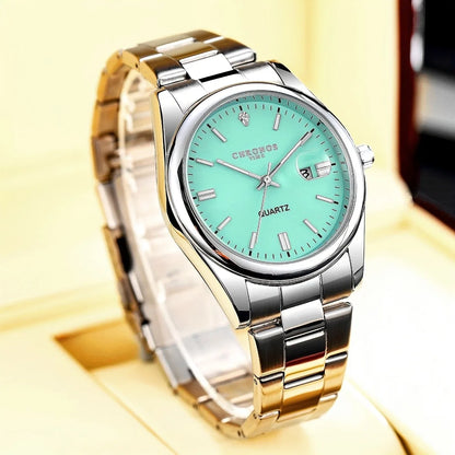 CHRONOS Luxury Men Dress Watches Waterproof Luminous Date Men's Business Quartz Wristwatches Stainless Steel Watch Male Reloj