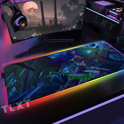 World Of Warcraft RGB Mousepad Large Gaming Mousepads Luminous Mouse Pad WOW Big Desk Pad LED Mouse Mat Backlit Keyboard Mats