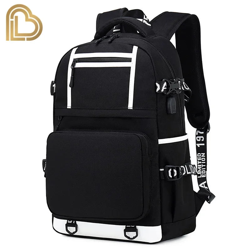 Red Jade F-Fortnited Battle Royale Backpack with USB Charging Anime Figures Study Stationery Compartment for Students Mochila