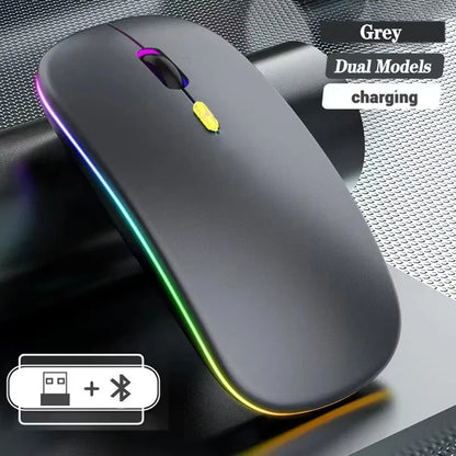 Mouse wireless ricaricabile a doppia modalità Bluetooth compatibile e 2.4G USB per computer, laptop, iPad, tablet e notebook, mouse da gaming
