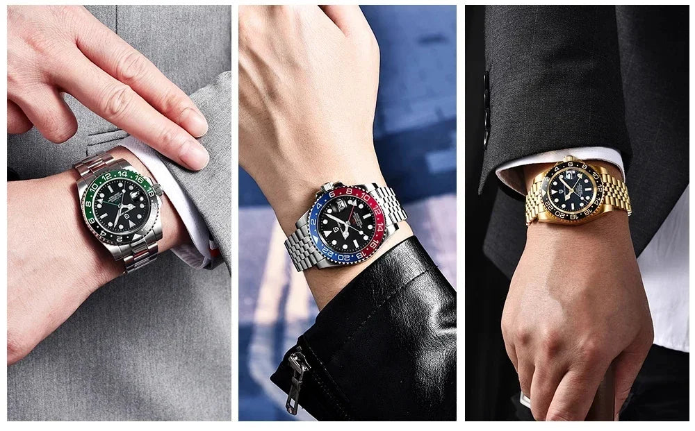 PAGANI DESIGN 40MM GMT Herrenuhr, luxuriöse mechanische Automatikuhr mit Saphirglas AR, Keramiklünette, 100M wasserdicht, Geschenk-Uhr