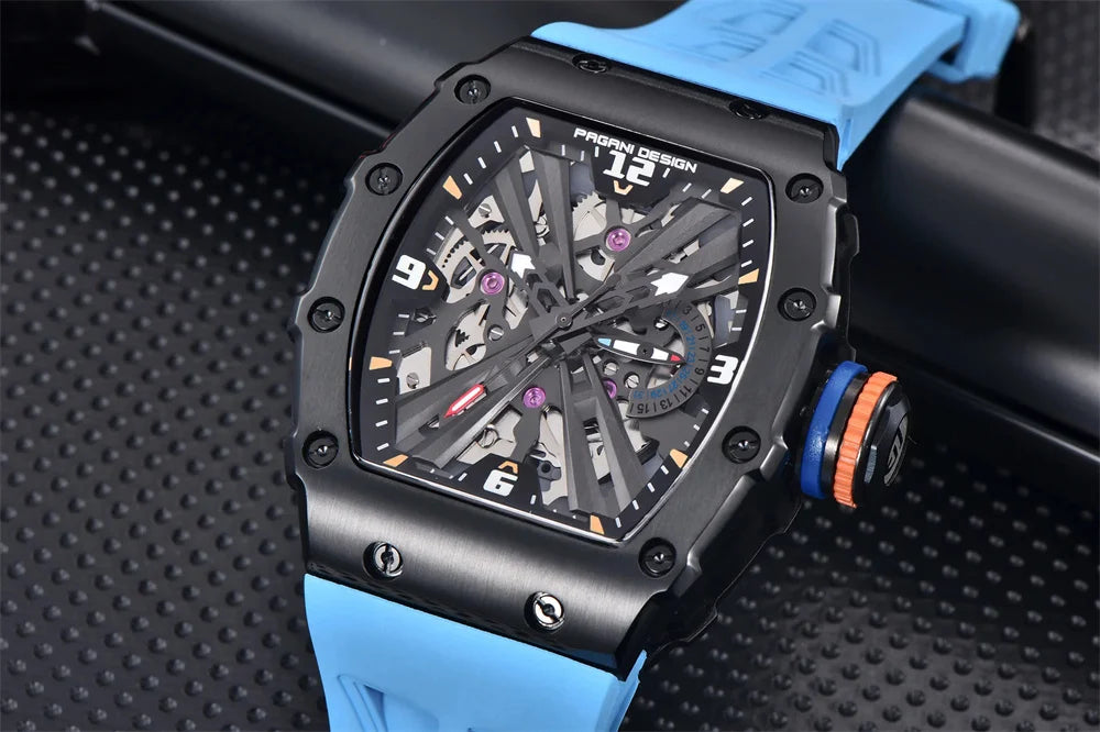 PAGANI DESIGN 42 MM Men's Skeleton Quartz Watch Japan VH65 Sapphire Glass Stainless Steel 50M Waterproof Wristwatches PD1738 New