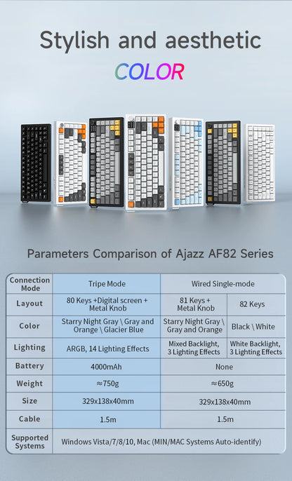 AJAZZ AF82 Office Low Profile Keyboard RGB Wired/Wireless Gaming Keyboard 75% Layout 82 keys 4000mAh Battery for Win/Mac