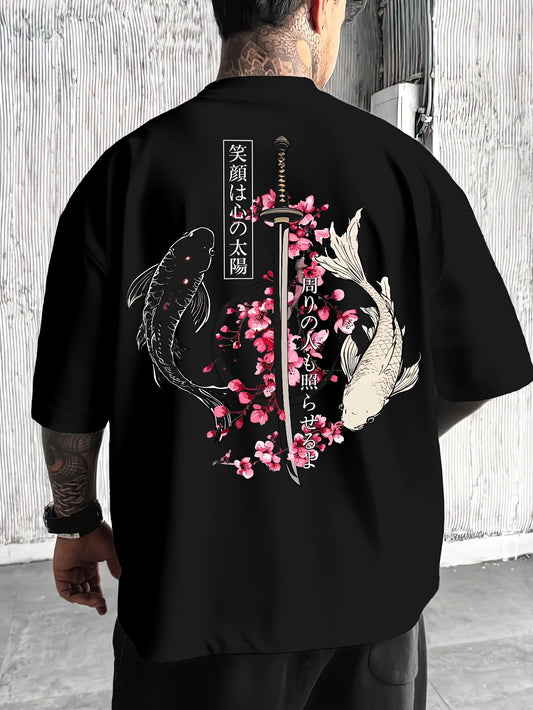 Japanese Cherry Blossom Print 100% Cotton Men Woment T-shirt Summer Autumn Daily Outdoor Sports Casual Loose Street Short-sleeve