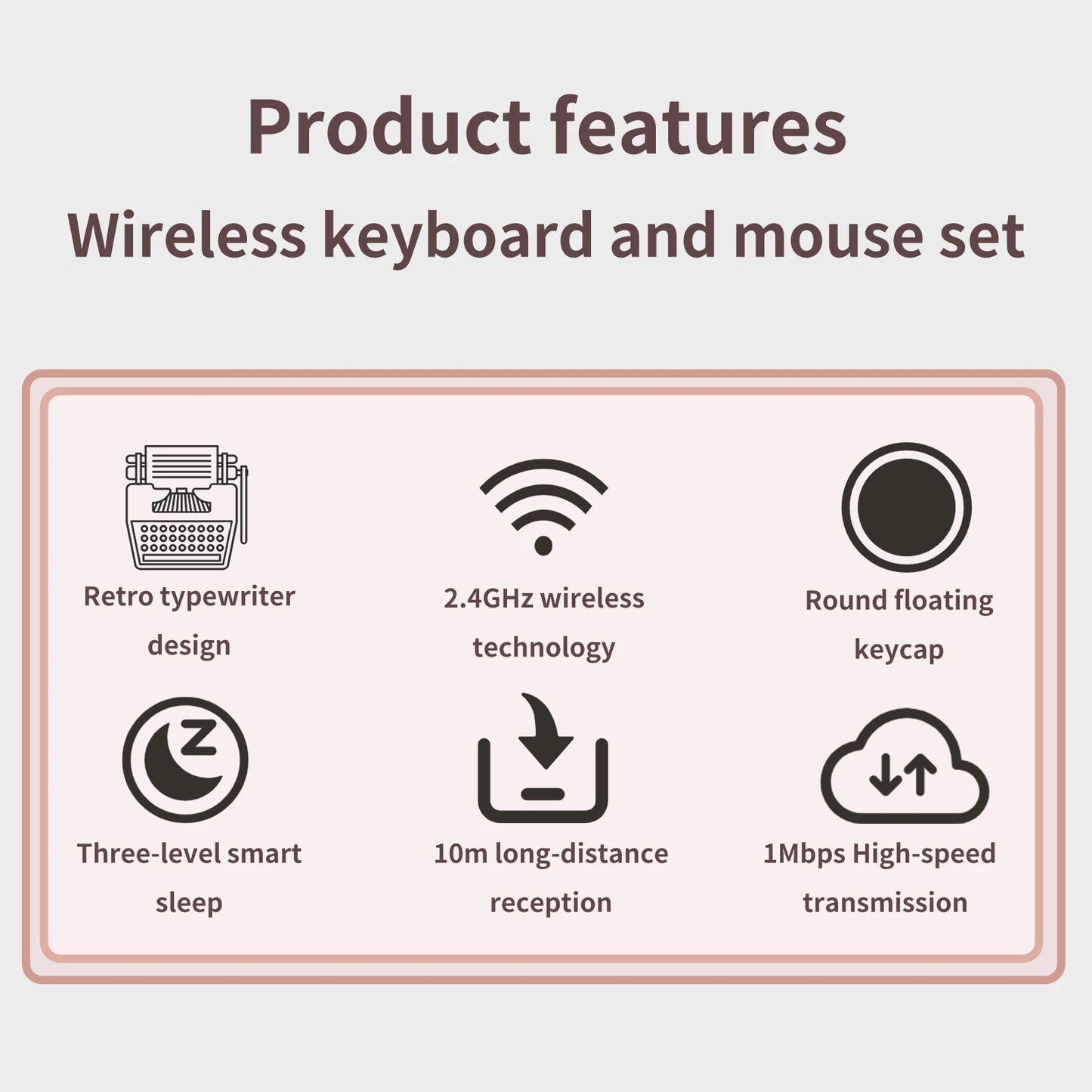 MOFii Black Retro Round Keycaps Wireless Keyboard & Mouse Combo, 2.4G Quiet Office Set, US QWERTY Layout