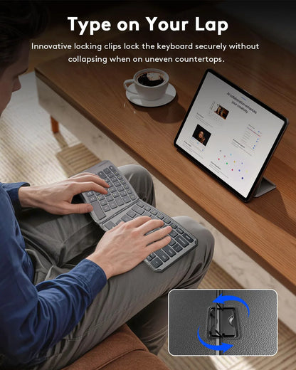 Tastiera Bluetooth ergonomica pieghevole, tastiera compatta divisa portatile per viaggi di lavoro, tastiera wireless pieghevole ricaricabile