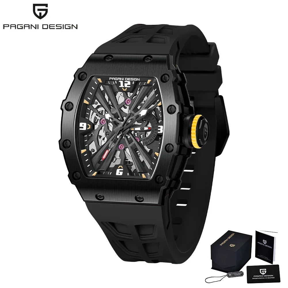 PAGANI DESIGN 42 MM Men's Skeleton Quartz Watch Japan VH65 Sapphire Glass Stainless Steel 50M Waterproof Wristwatches PD1738 New