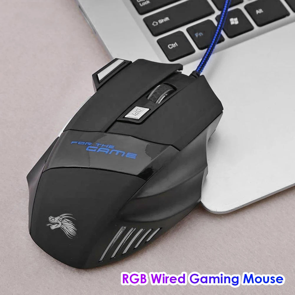 Mouse da gaming cablato con retroilluminazione a 7 colori, 5500 DPI regolabili, mouse ottico cablato nero per PC gaming e computer desktop