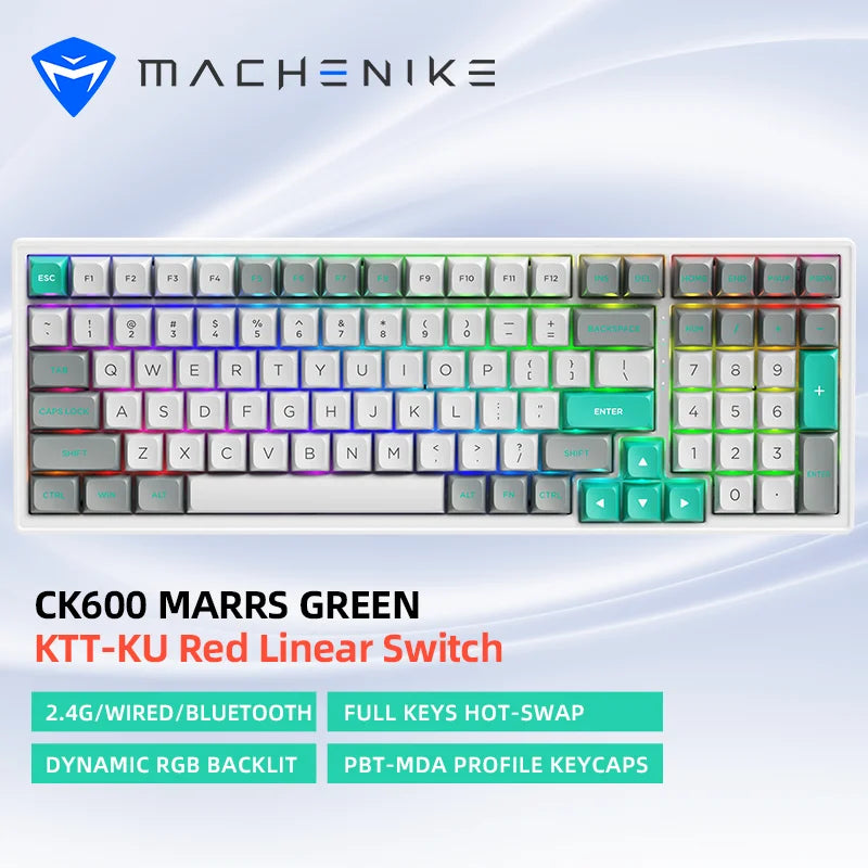 MACHENIKE CK600 Tri-Mode Mechanical Keyboard Full Size Wireless Gaming Keyboard Hot Swappable ANSI Layout For PC Gamer Office
