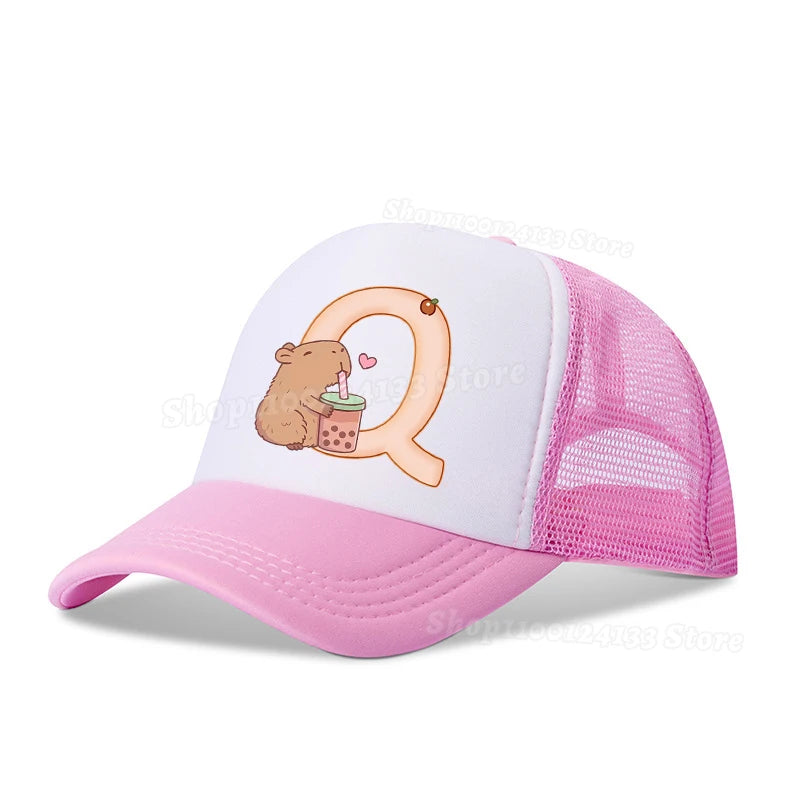 Capybara Sød baseballkasket til piger og kvinder med bogstaverne A-Z, anime-print, udendørs, afslappet, solbeskyttelse, sommer, børn, drenge, kasket, kawaii, gave, populær