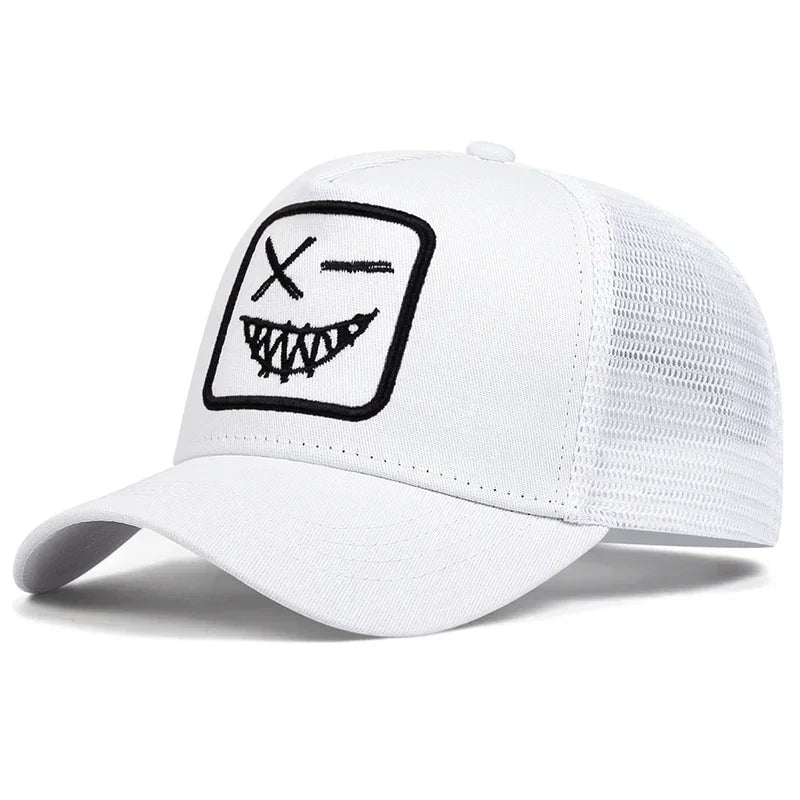 Unisex X-baseballpet met geborduurde lachende gezichtjes en tanden – Lente/zomer – Outdoor-zonnehoed – Verstelbare casual truckerpetten