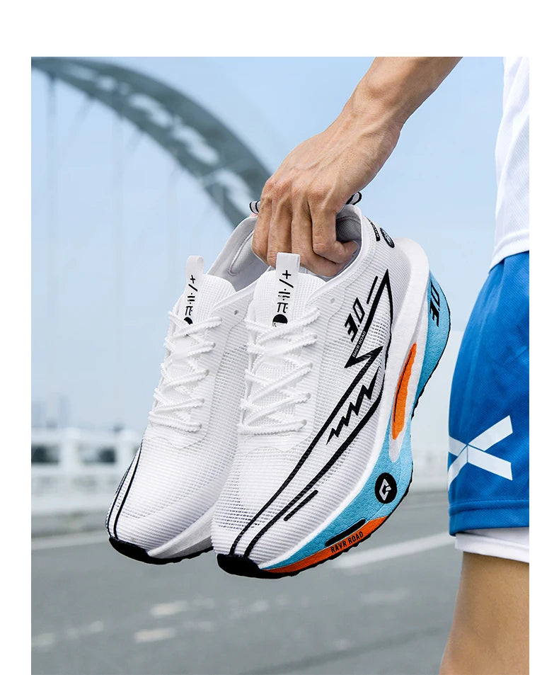 Men's Carbon Board Sneakers Anti-Slip Cushioned Comfortable Racing Training Running Shoes Mesh Tennis Shoes Casual for Women