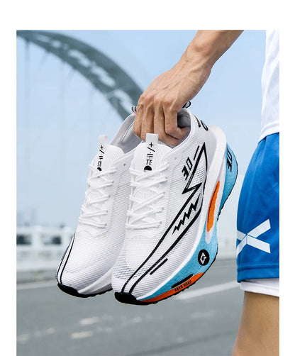 Men's Carbon Board Sneakers Anti-Slip Cushioned Comfortable Racing Training Running Shoes Mesh Tennis Shoes Casual for Women