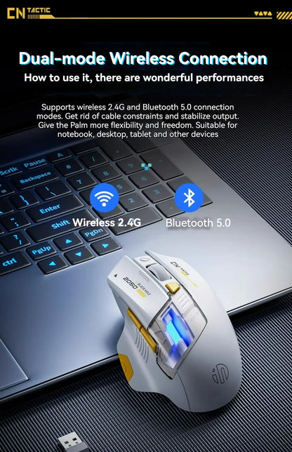 Mouse da gioco Inphic A9 Pro tri-mode, indicatore di alimentazione con guida luminosa colorata, DPI regolabili, macro driver, ergonomico, 12800DPI