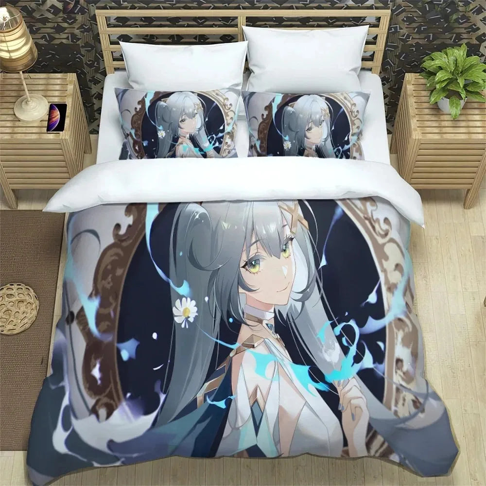 Ensemble de literie Anime Genshin Impact pour garçons et filles, taille Twin et Queen : housse de couette, taie d'oreiller, lit, enfants, adultes, mode, textile d'intérieur