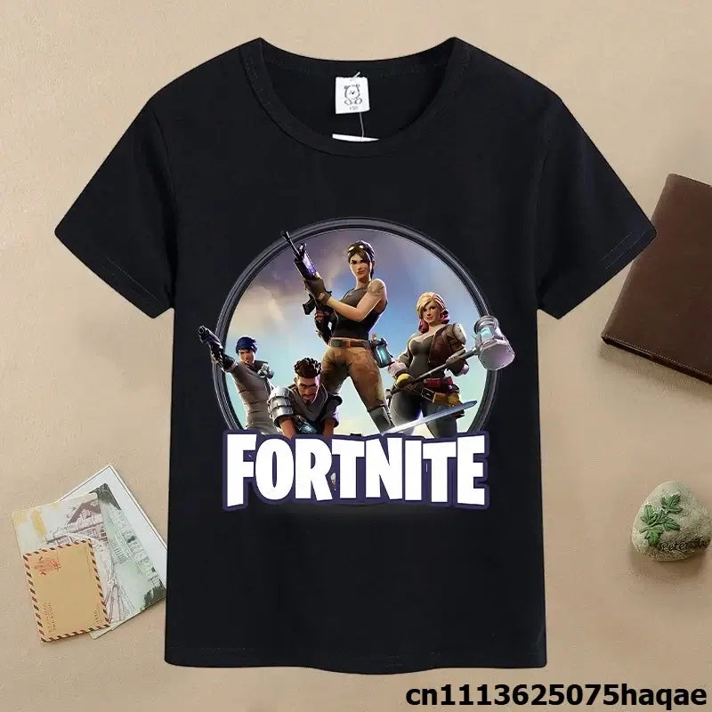 T-shirt de verão para criança Fortnites, com estampado de figura de jogo em estilo cartoon, T-shirt casual desportiva para rapaz, manga curta, vestuário infantil