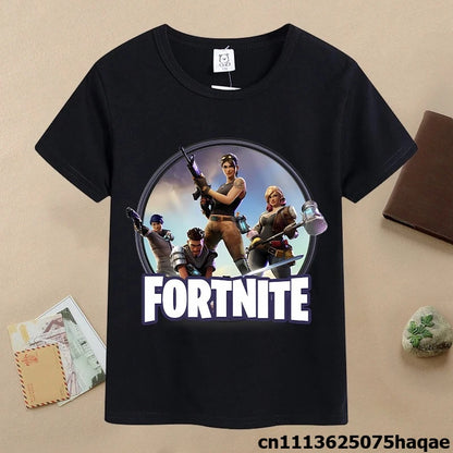 T-shirt de verão para criança Fortnites, com estampado de figura de jogo em estilo cartoon, T-shirt casual desportiva para rapaz, manga curta, vestuário infantil