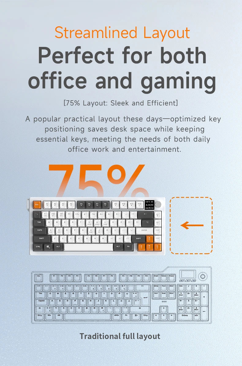 AJAZZ AF82 Office Low Profile Keyboard RGB Wired/Wireless Gaming Keyboard 75% Layout 82 keys 4000mAh Battery for Win/Mac