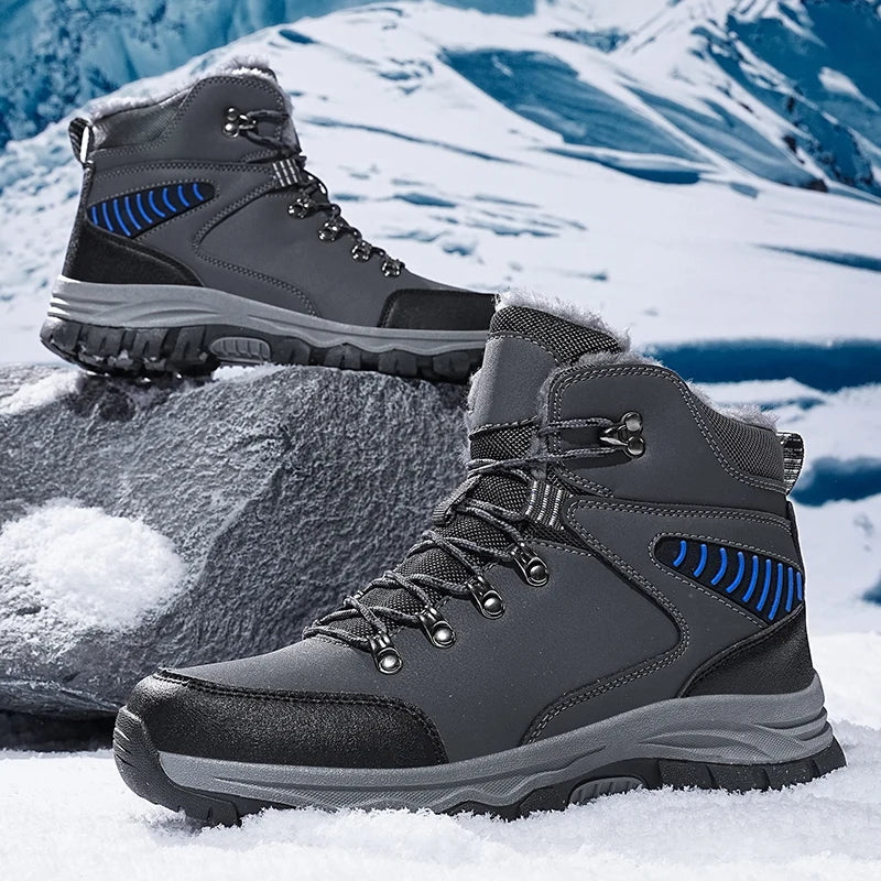 Chaussures d'hiver pour l'extérieur, bottes hautes en peluche douce, chaudes, décontractées, de sport, antidérapantes, résistantes à l'usure, rehaussant la taille, pour hommes
