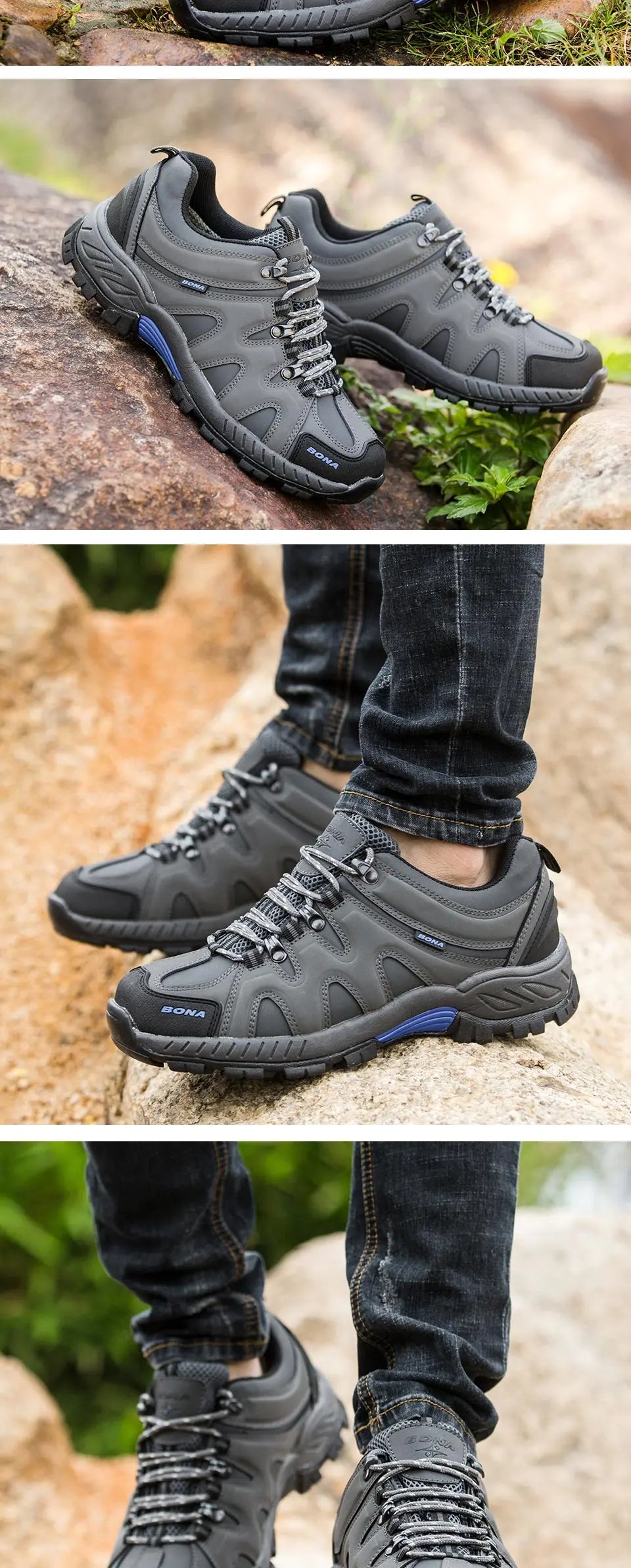BONA New Arrival Classic Style Men Hiking Shoes Lace Up Men Sport Shoes Outdoor Jogging Trekking Sneakers