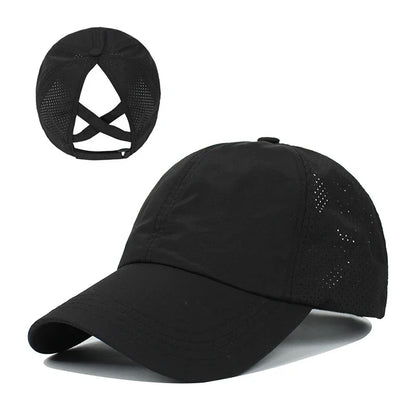 Casquette de baseball d'été, tenue de golf, casquette de sport et de loisirs à bande croisée pour queue de cheval, casquette à visière en forme de bec de canard en maille à séchage rapide