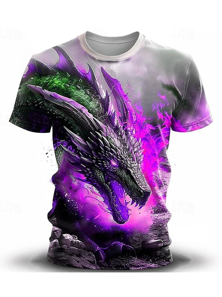 2024 Summer Street Style Fashion Men's T-shirt Urban Everyday Casual Short-sleeved Top 3D Dragon Print Men's Outdoor T-shirt