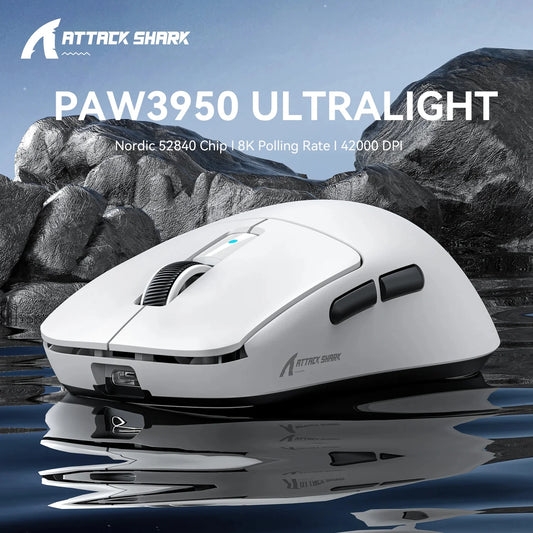 Attack Shark R6 lätt trådlös gamingmus, datormus med PAW 3950Max-sensor och Nordic 52480, 8KHz polling