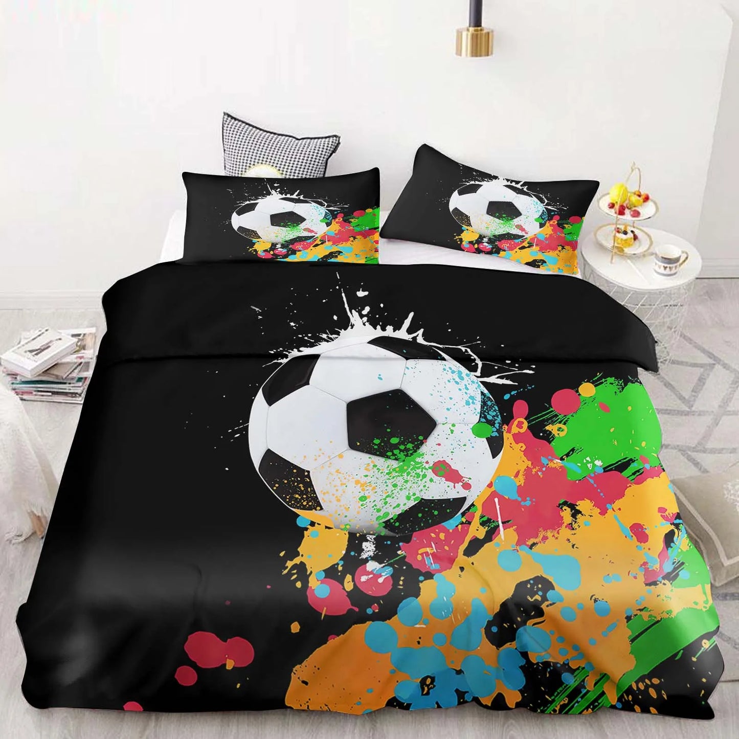 Football Duvet Cover Set Comforter Bedding 3D Children’s Bedding Set 3-Piece 1 Quilt Cover King Size