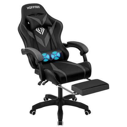 Gaming Chair with Massage Ergonomic Computer Chair Footrest and Lumbar Support Reclining PC Game Chair Adjust Armrest Headrest