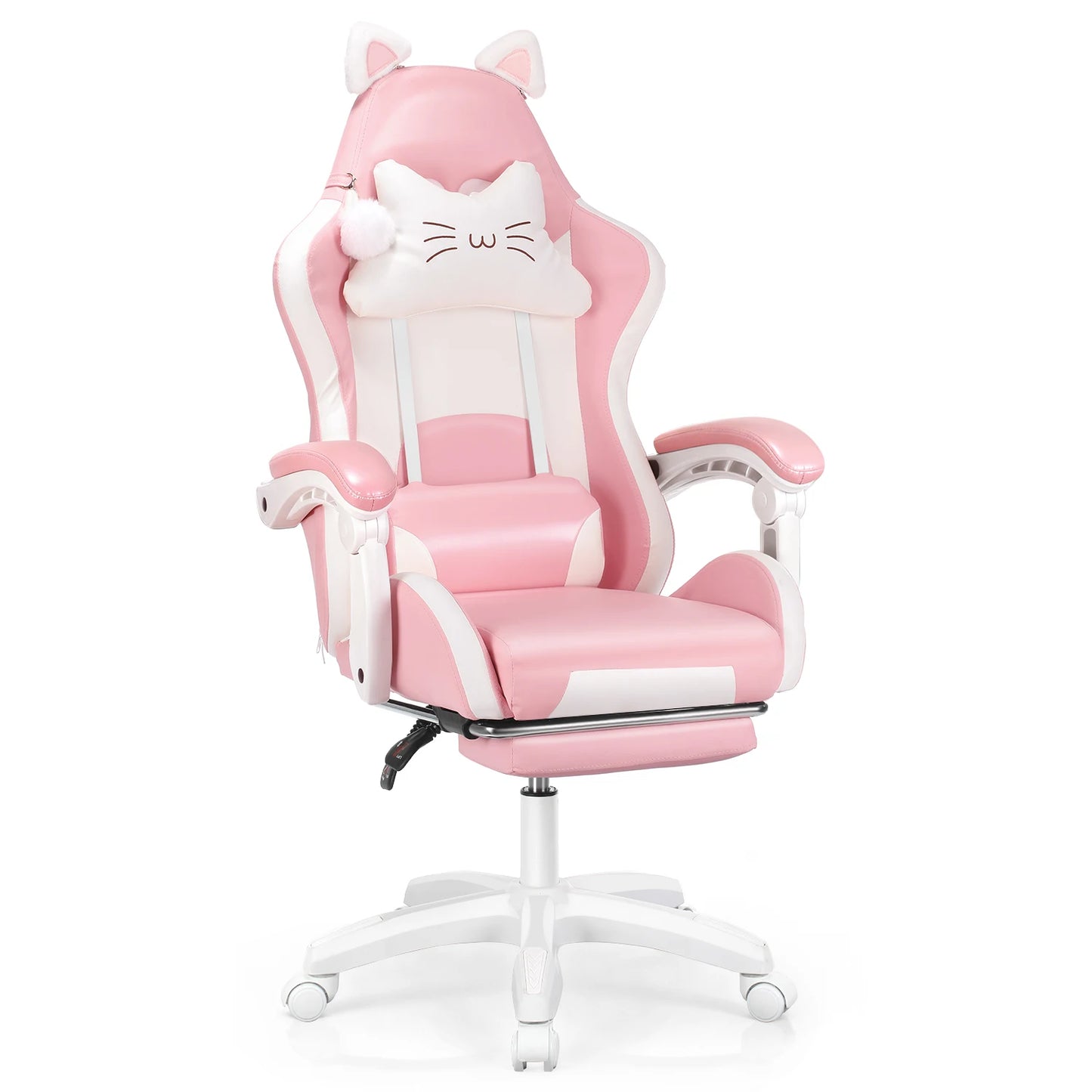 Cat Ear Gaming Chair with Footrest, Ergonomic Computer Gaming Chair with Lumbar Support, Adjustable Height 360° Swivel Racing Chair
