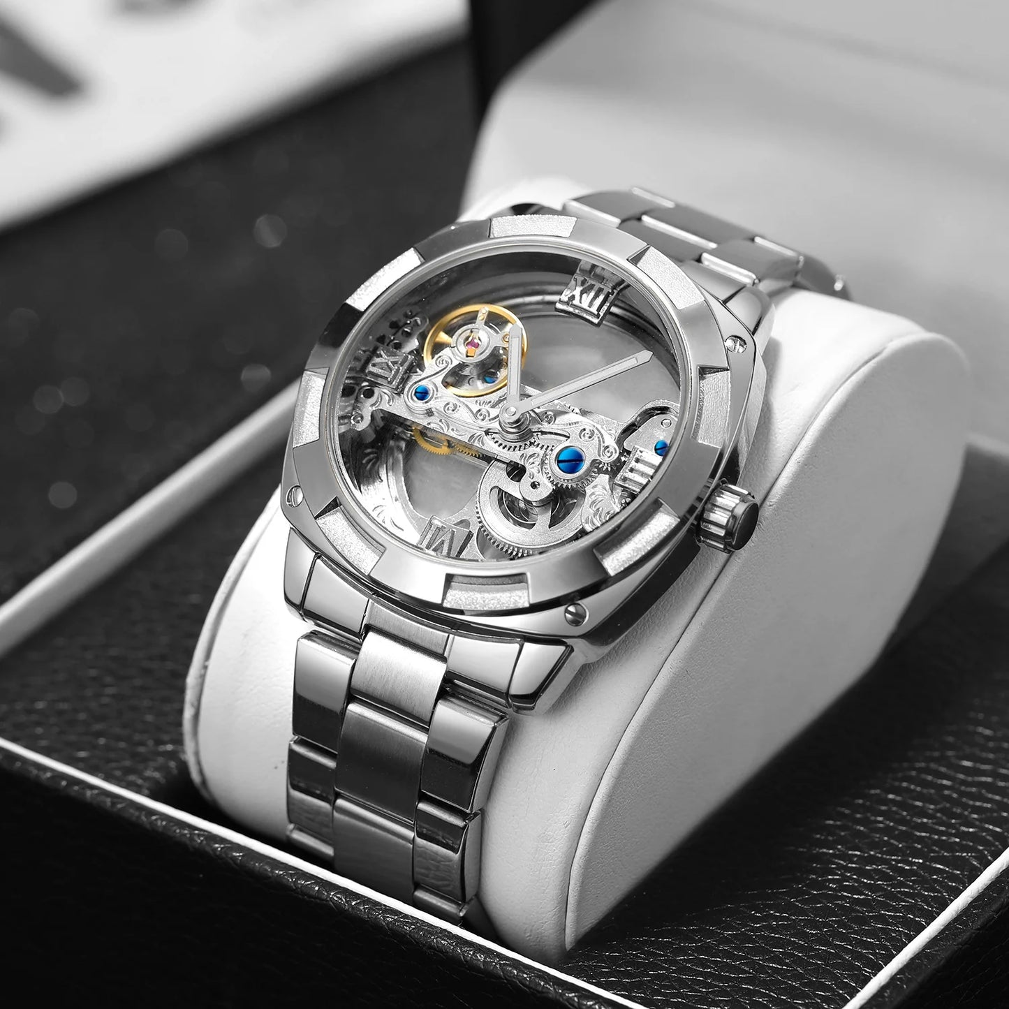 2024 Top Brand Luxury Stainless Steel Skeleton Tourbillon Automatic Movement Men's Watch Mechanical Waterproof Luminous Wrist Clock