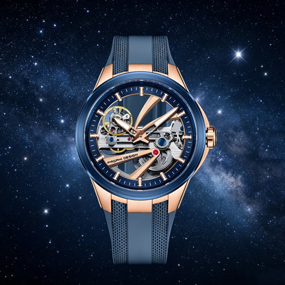 Montre pour homme PAGANI DESIGN – Modèle mécanique automatique de luxe, type « squelette » (à cœur ouvert), doté d’un tourbillon, verre saphir avec traitement antireflet, étanche et luminescent.