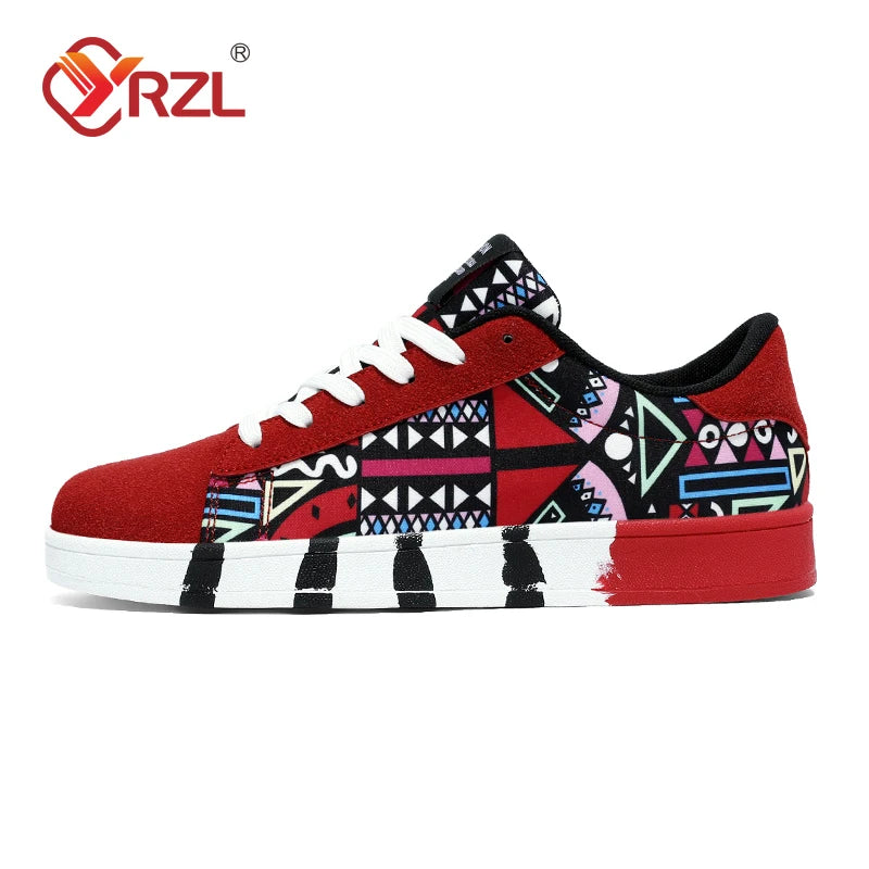 YRZL Scarpe sportive da running da uomo in tela con stile geometrico, sneakers stringate, scarpe da skate da uomo alla moda per coppie con stampa graffiti