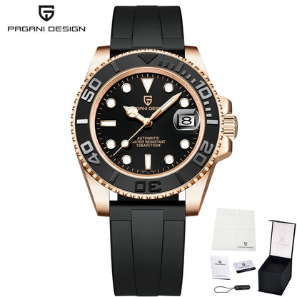 PAGANI DESIGN Luxury Mechanical Automatic Men's Watch Rose Gold Ceramic Rotating Frame Top Business watches for man reloj hombre