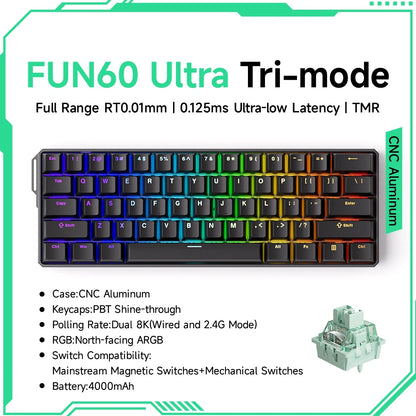 Teclado mecânico Akko MonsGeek FUN60 com interruptores magnéticos 60% Gaming Keyboards Rapid Trigger 0.01mm 8K ARGB HE/TMR personalizado