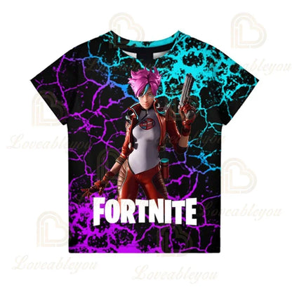 T-shirt Fortnite para Meninos, Tops Infantis de Verão, Roupa de Criança com Gráficos 3D Divertidos do Jogo Battle Royale, T-shirt para Crianças Pequenas e Meninas