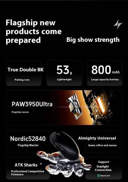 Mouse Gaming Wireless ATK A9 Plus A9/A9 SE/A9 Pro Tri-Mode 8K, Leggero, A9 Ultimate per E-sport e PC, Regalo Personalizzato