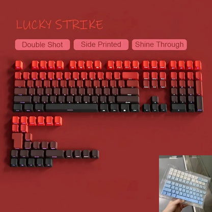 Nuevas teclas para teclado mecánico gaming 60/64/84/98/108 con interruptores MX, 135 teclas OEM PBT con grabado lateral y color degradado rojo y negro